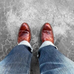 Vintage DAN POST shiny burnt orange made in USA cowboy western boots